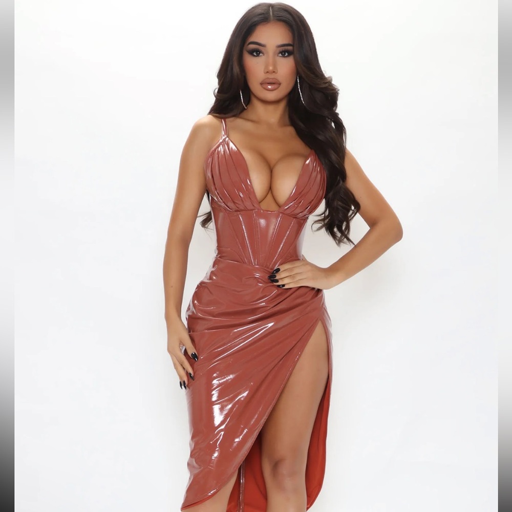 Midnight Latex Midi Dress-Cognac 🤎( Never worn)